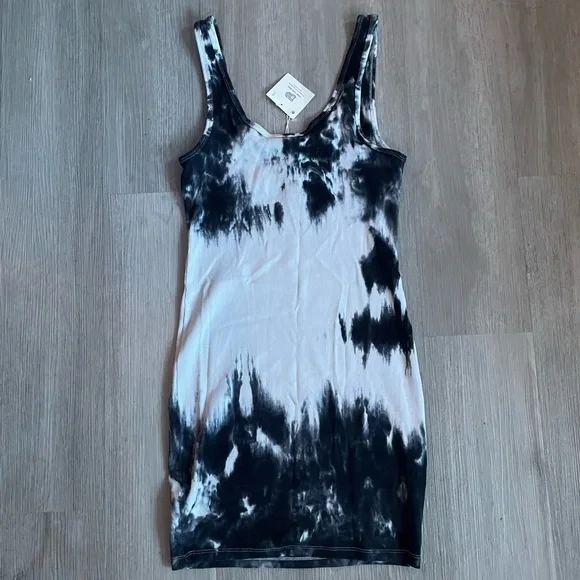 Zara Tie Dye Black and White Bodycon Henley Tank Dress size M - Picture 4 of 5